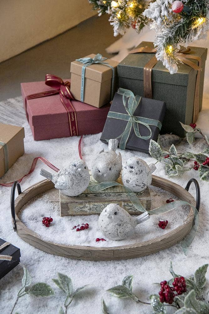 Resin Sparkly Snow Bird, Set of 4