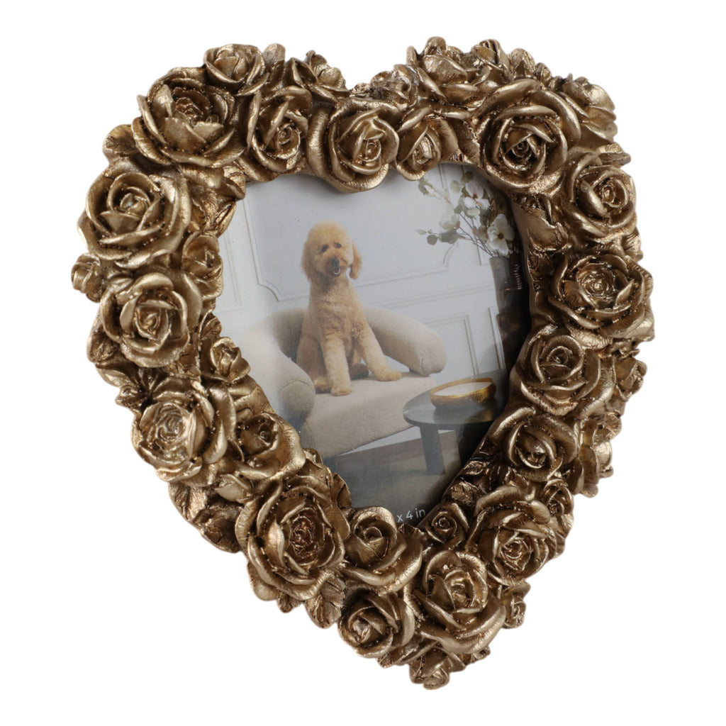 Photo Frame - Gold Polyresin Rosette Heart, 4x4 in.