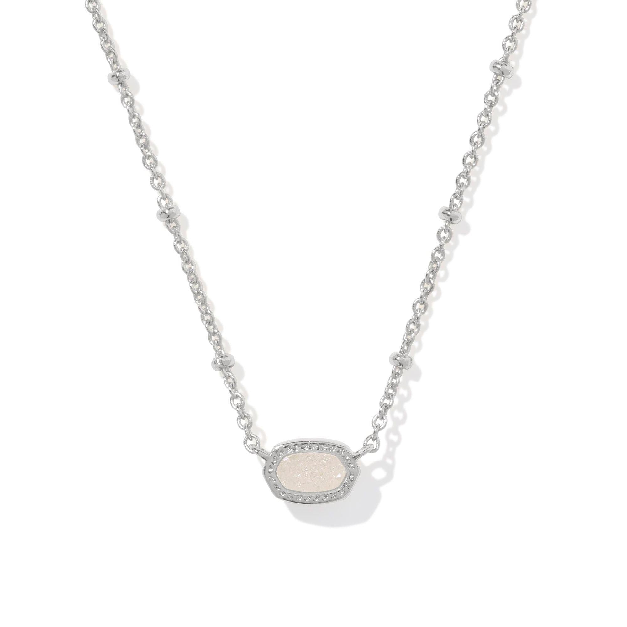 Kendra Scott Mini Elisa Satellite Short Pendant Necklace Silver Iridescent Drusy