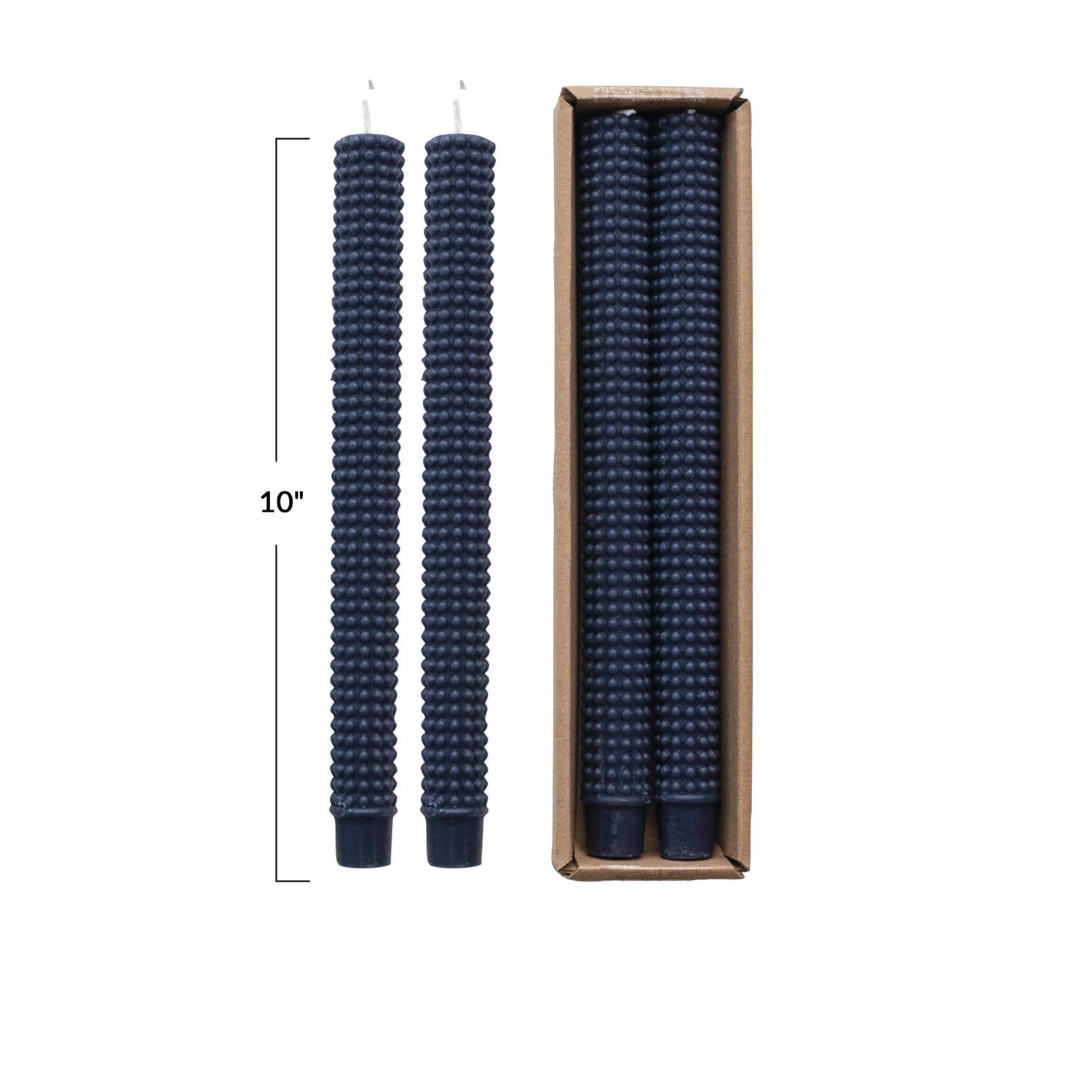 Unscented Navy Hobnail Taper Candles, Set of 2