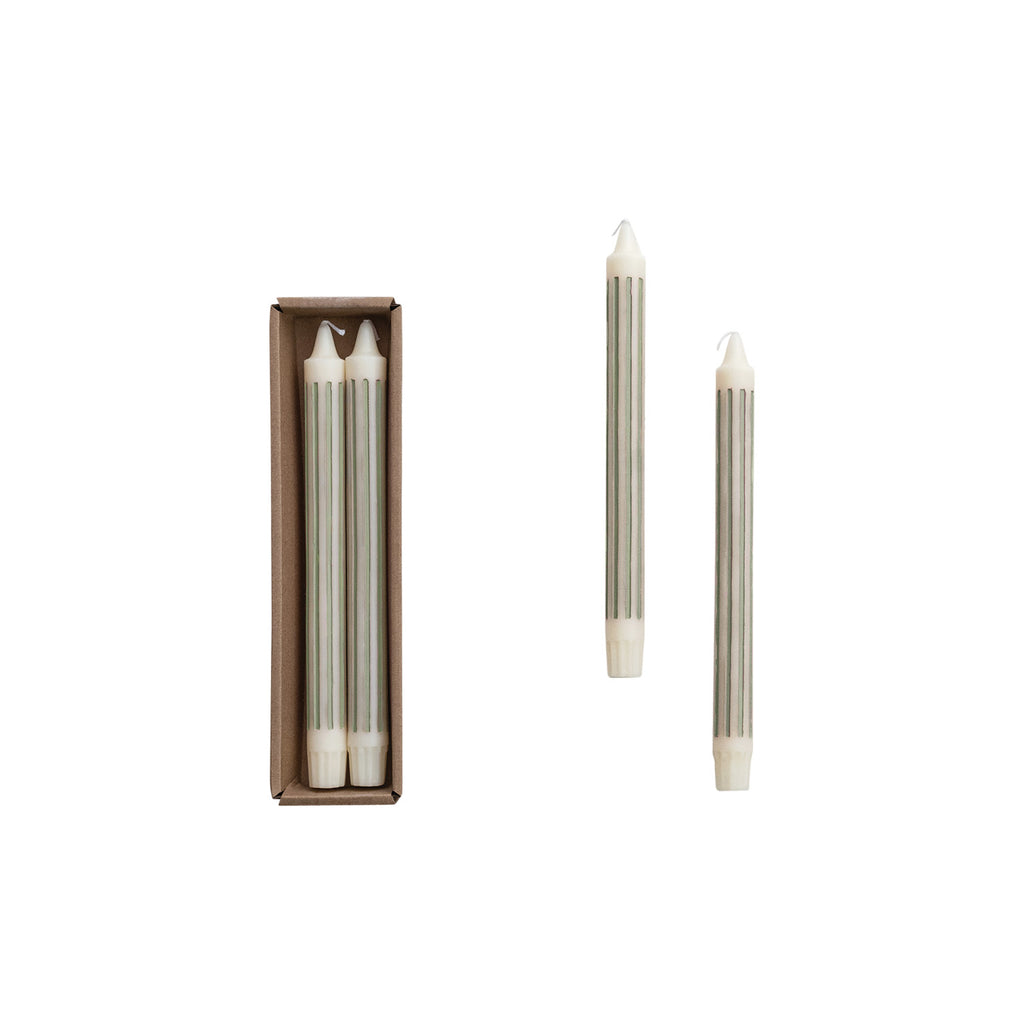 Unscented Striped Taper Candles in Box, Grey, Set of 2 (Est. Burn Time 6 Hours)