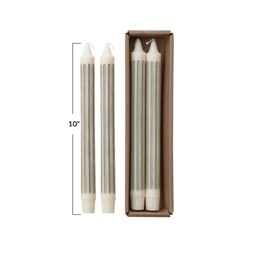 Unscented Striped Taper Candles in Box, Grey, Set of 2
