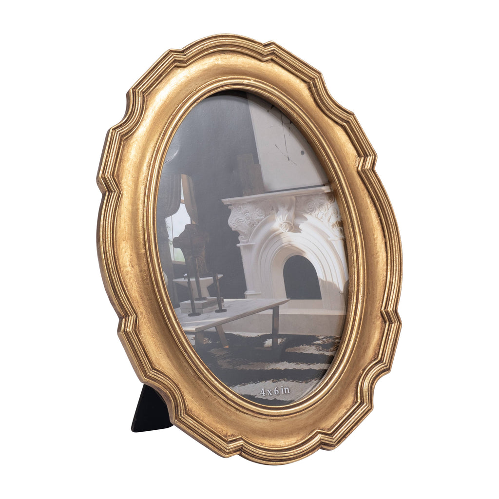 Photo Frame - Gold Polyresin Round Vintage Style, 4x6 in.