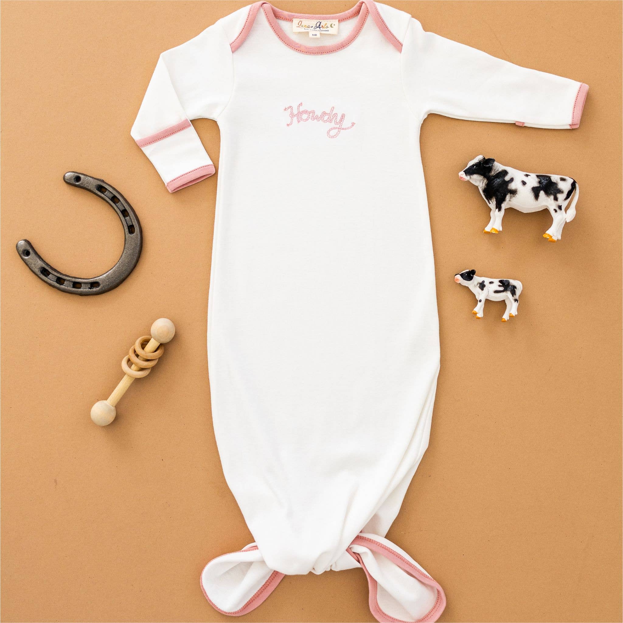 Howdy! Embroidered Knotted Gown, Dusty Rose