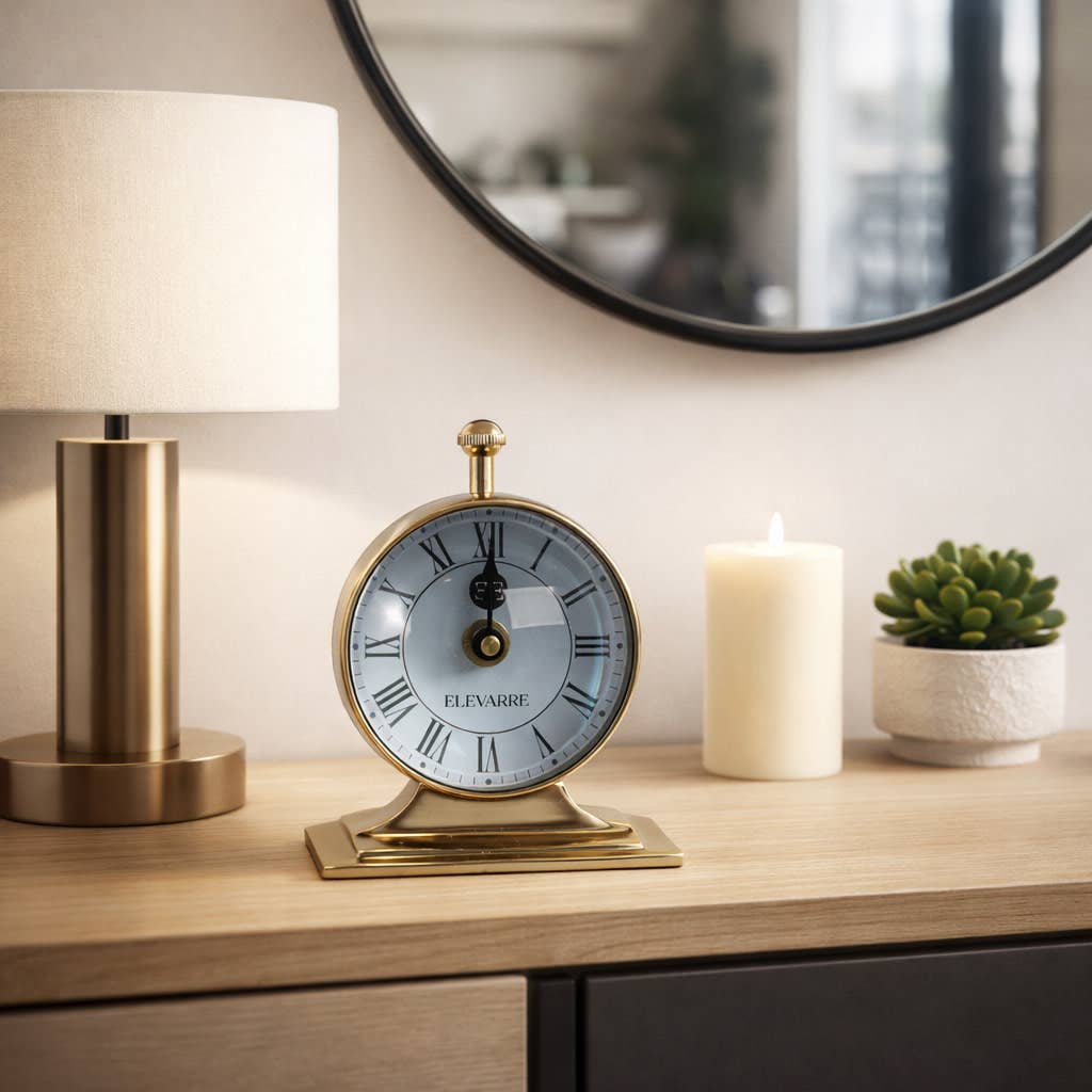 Classic Brass Roman Numeral Table Clock