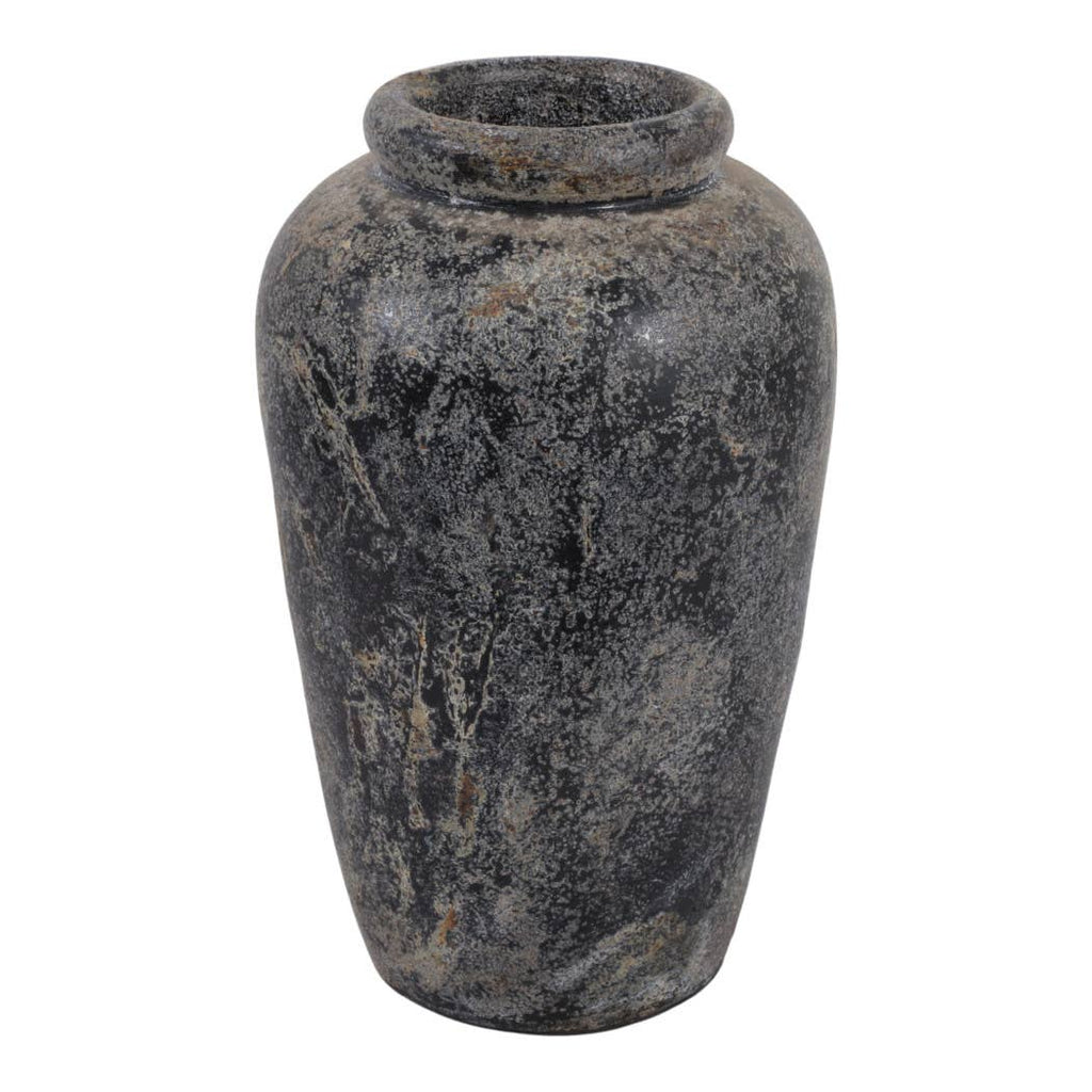 Decorative Vase - Black Terracotta Brushed Textured, 16 in.
