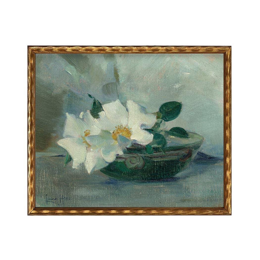 White Flowers in a Bowl Framed Print by Antique Curiosities Inc