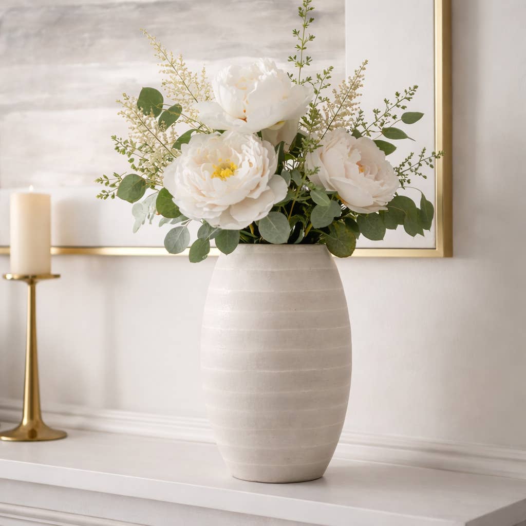 Rustic Gray Etched Glass Decorative Vase