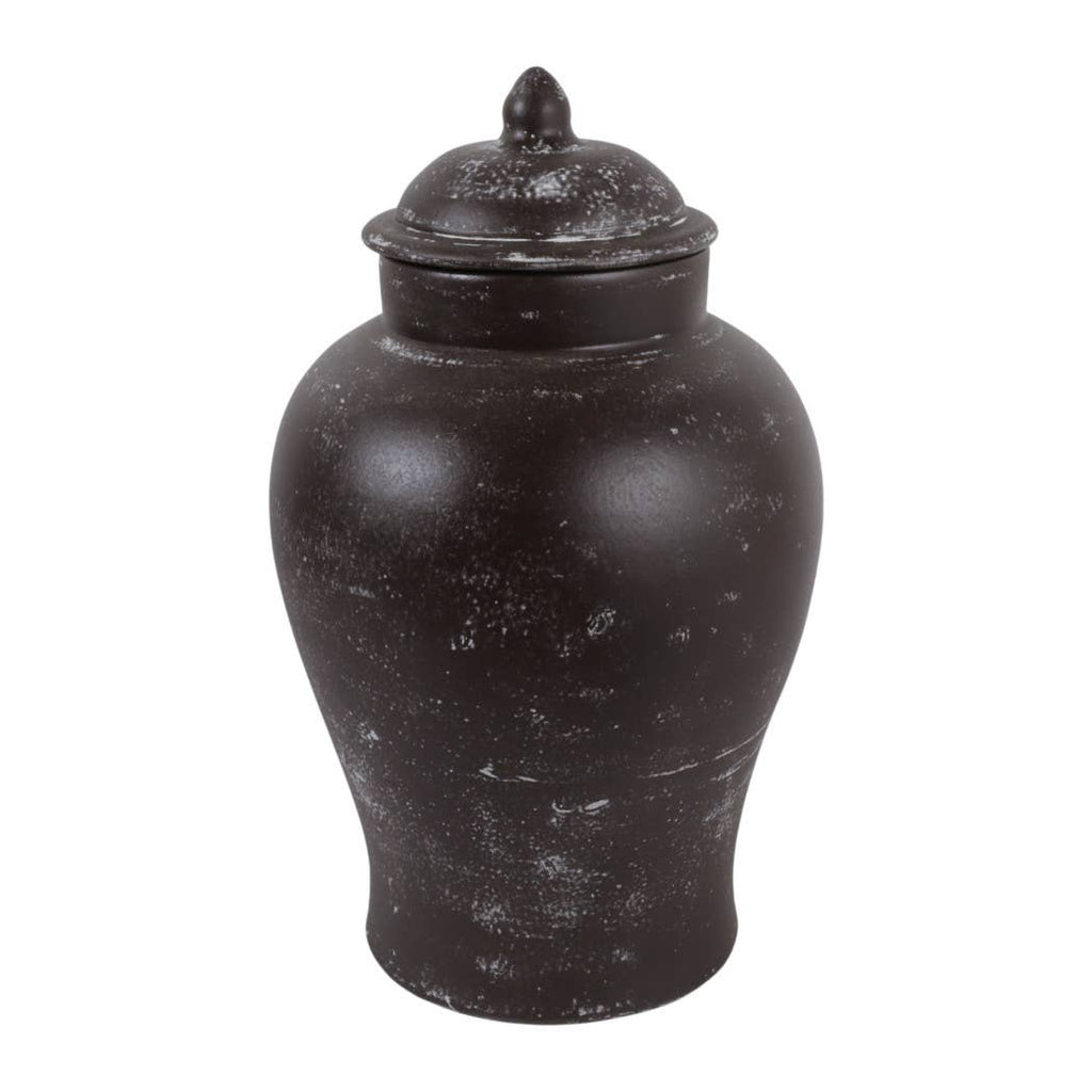 Decorative Jar - Brown Terracotta Tall with Lid, 15 in.