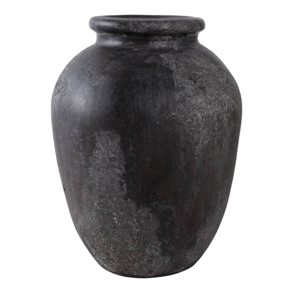 Decorative Vase - Black Ceramic Textured Surface, 12 in.