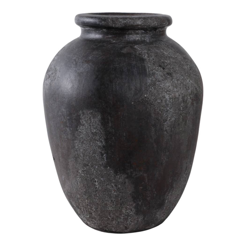 Decorative Vase - Black Ceramic Textured Surface, 12 in.