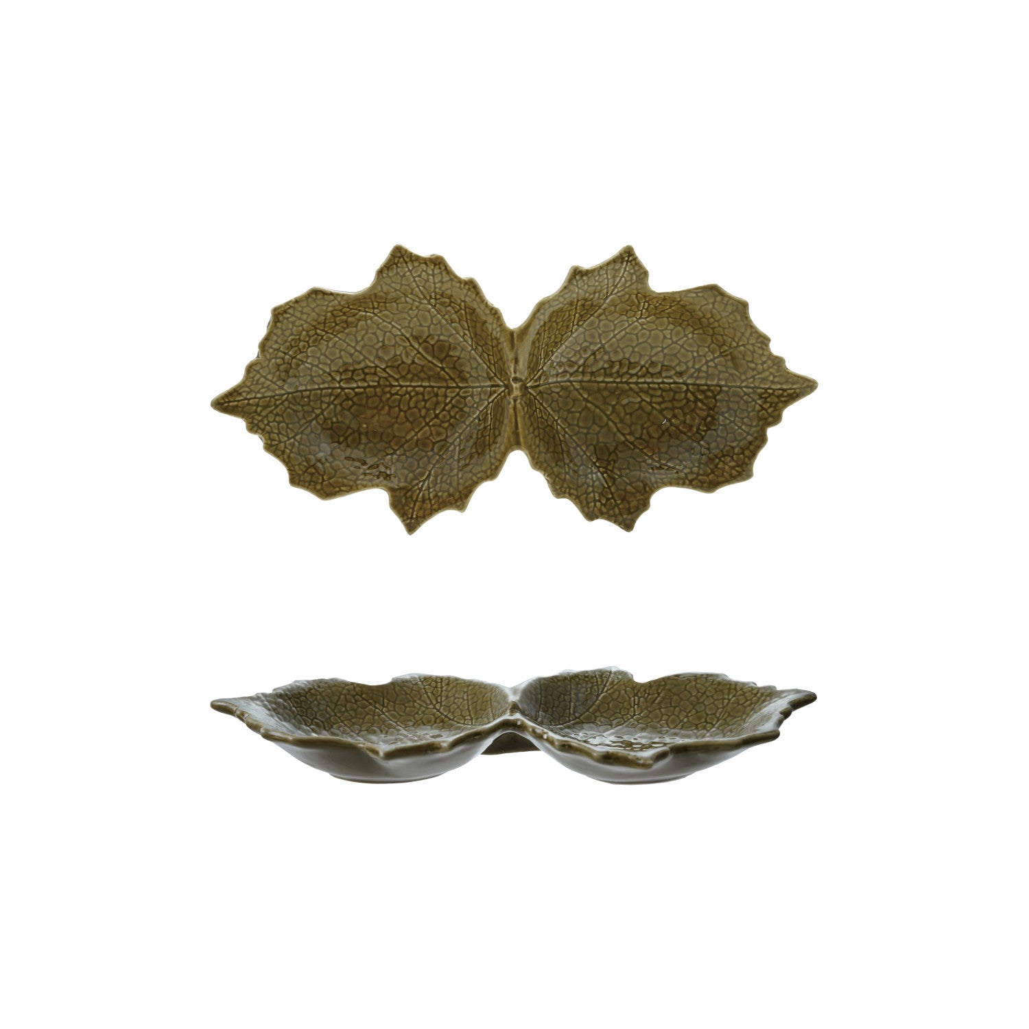 Ceramic Maple Leaf Shaped Bowl with 2 Sections
