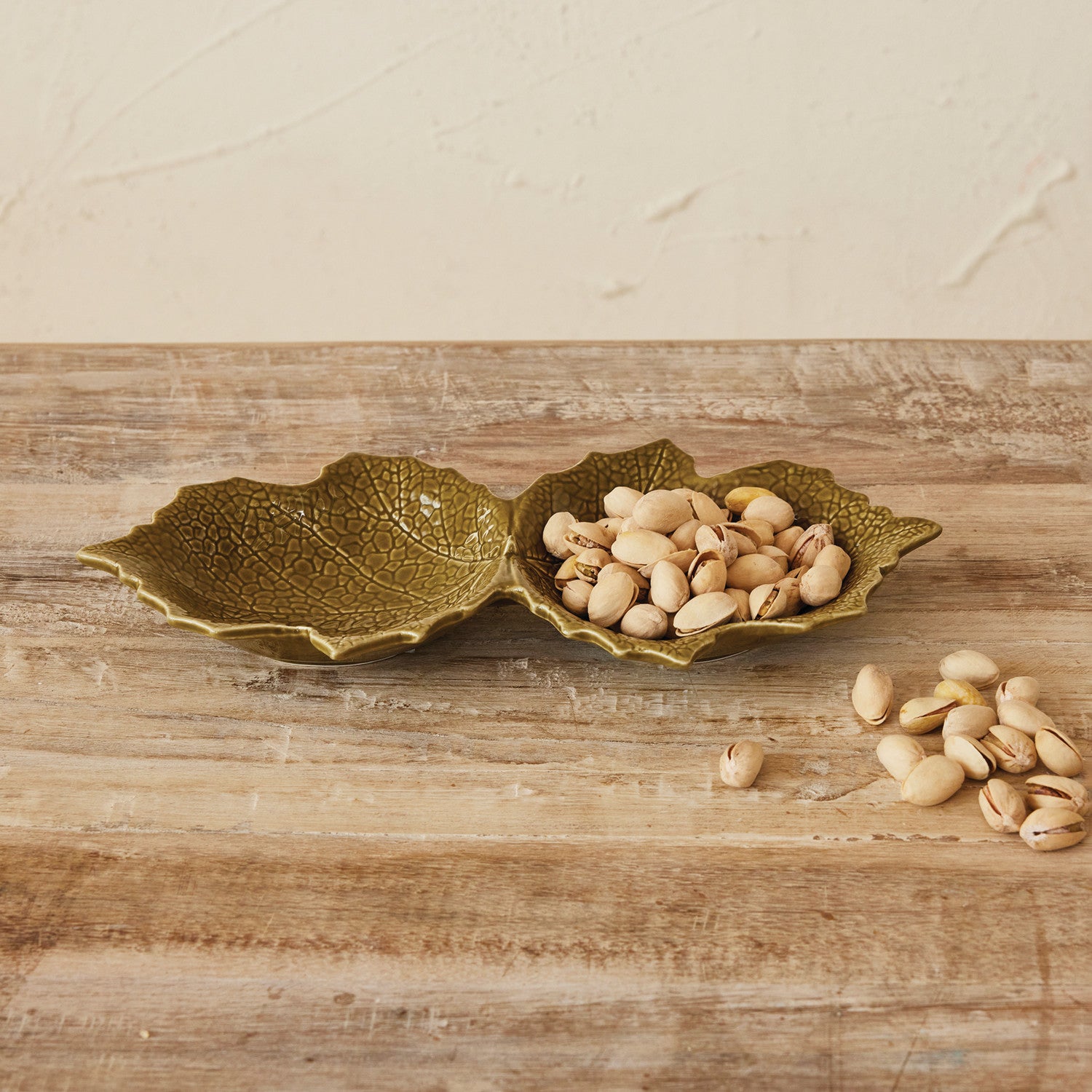Ceramic Maple Leaf Shaped Bowl with 2 Sections
