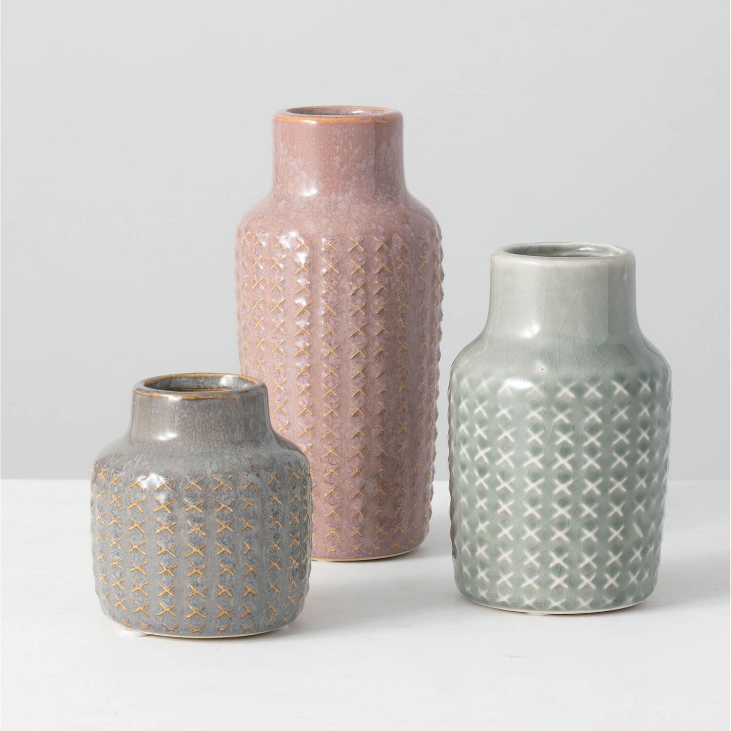Crosshatch Pattern Vases | Bridal Shower Paige Estes & Levi Harville