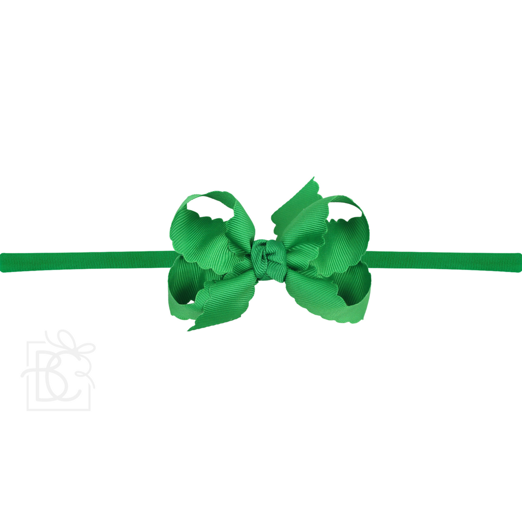 Thin Nylon Headband with Grosgrain Scalloped Edge Hair Bow