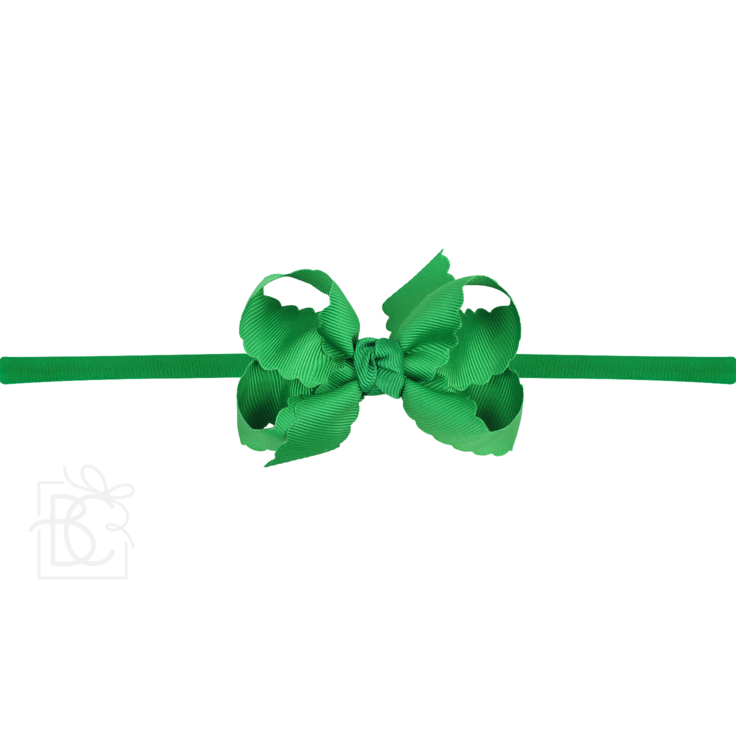 Thin Nylon Headband with Grosgrain Scalloped Edge Hair Bow