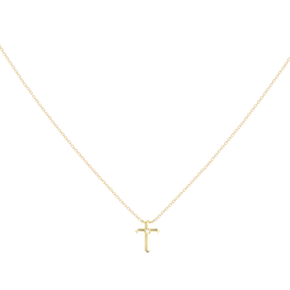 Tiny Cross Pendant Necklace, 14K Gold White Diamond