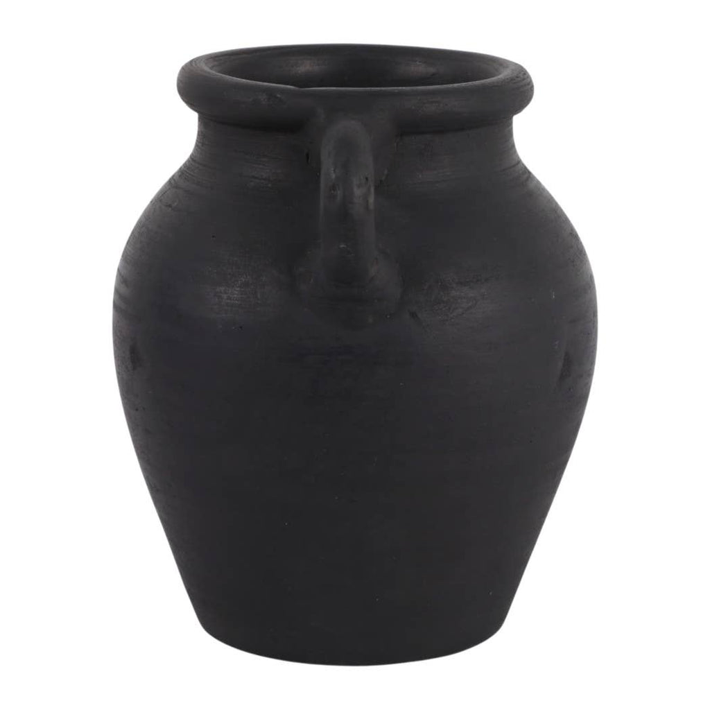 Decorative Vase - Black Terracotta Bud with Handles, 6 in.