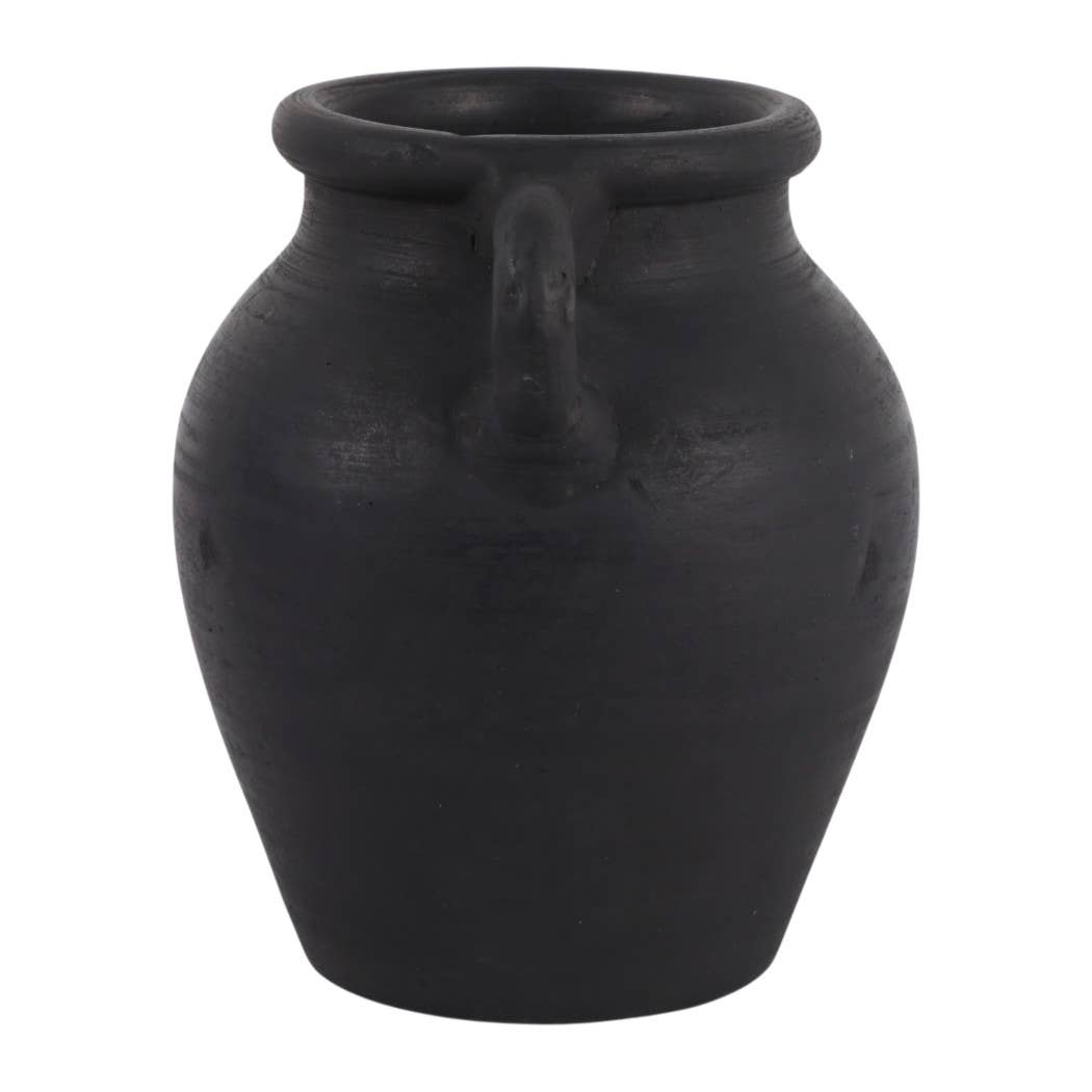 Decorative Vase - Black Terracotta Bud with Handles, 6 in.