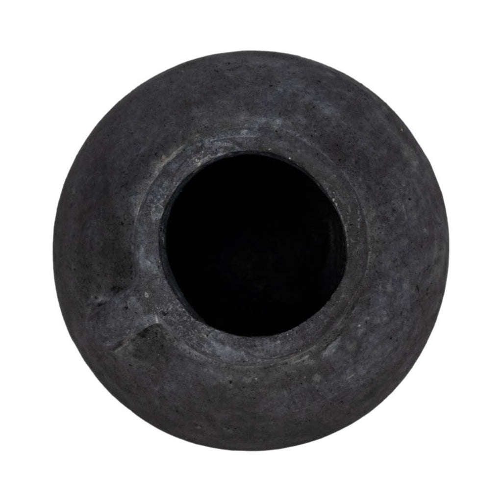 Decorative Vase - Black Ceramic Bulbous with Handle Jug, 7 in.