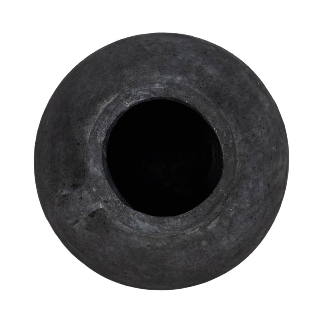 Decorative Vase - Black Ceramic Bulbous with Handle Jug, 7 in.