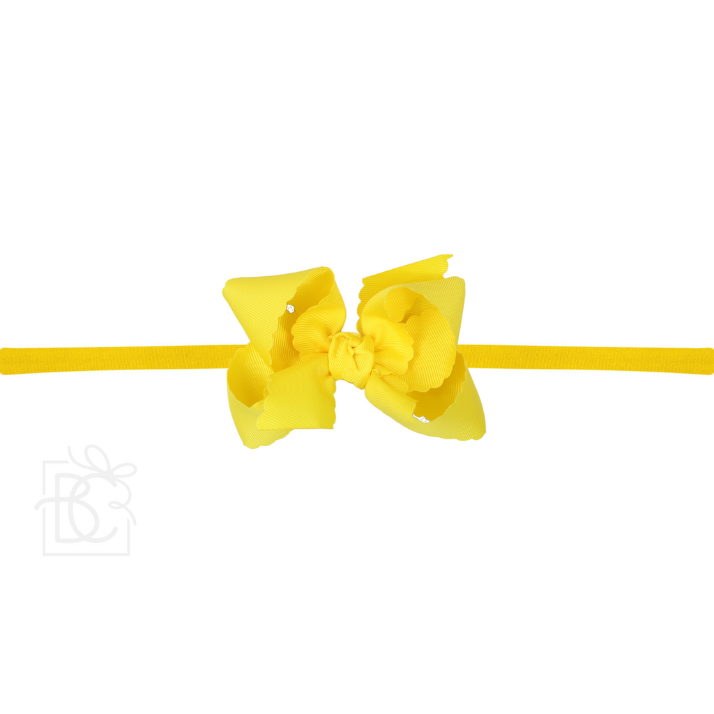 Thin Nylon Headband with Grosgrain Scalloped Edge Hair Bow