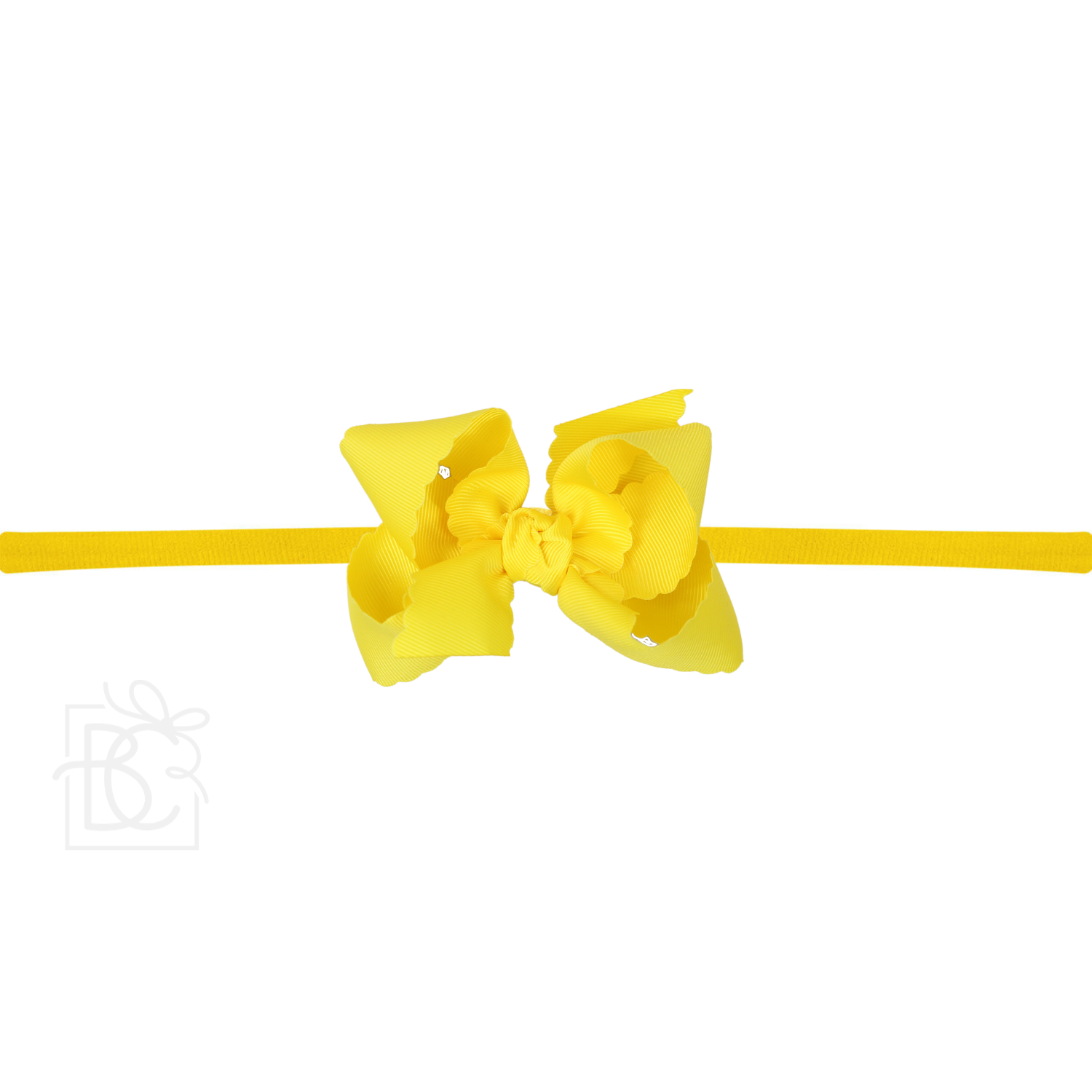 Thin Nylon Headband with Grosgrain Scalloped Edge Hair Bow