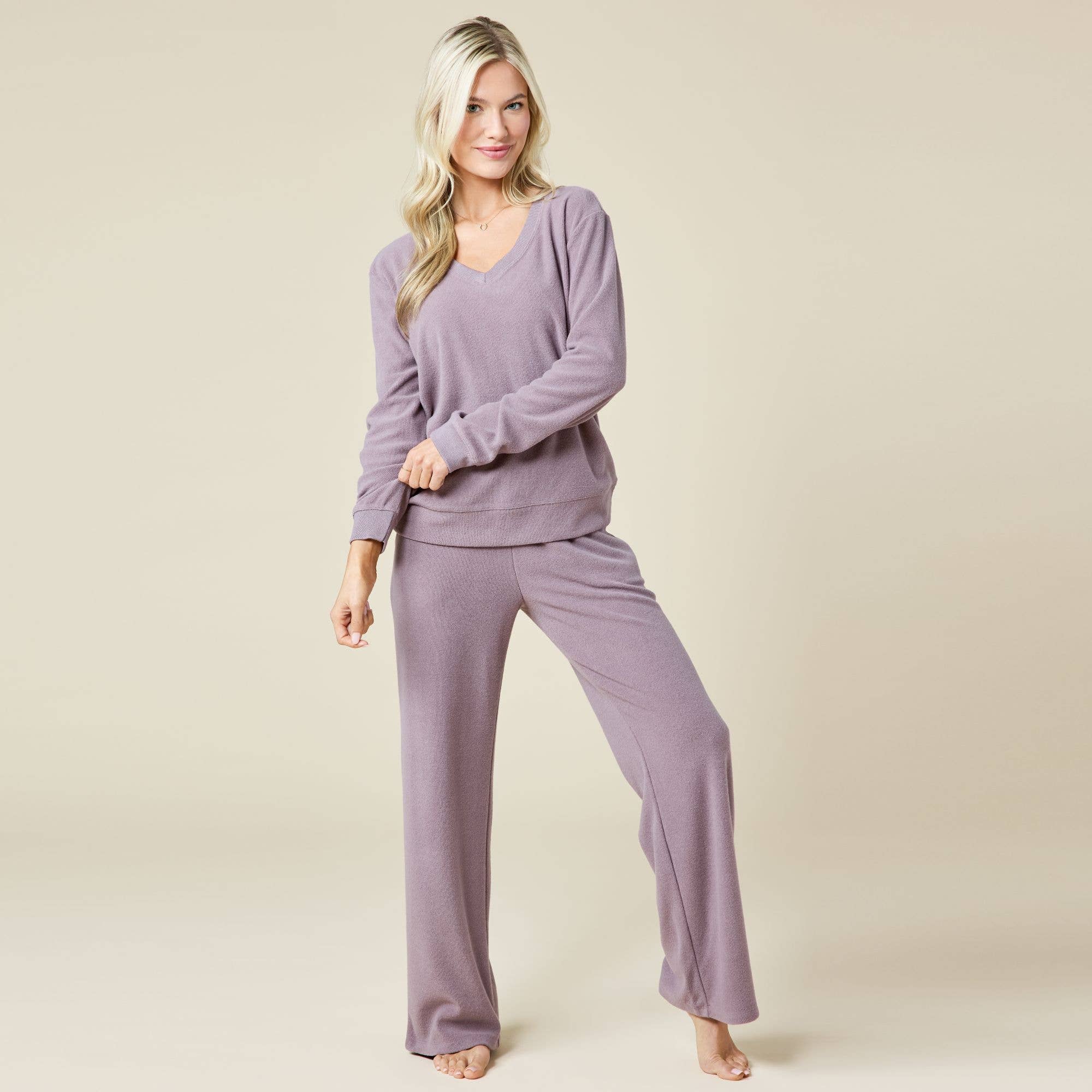 Vintage Velvet V-Neck with Wide Leg Pant