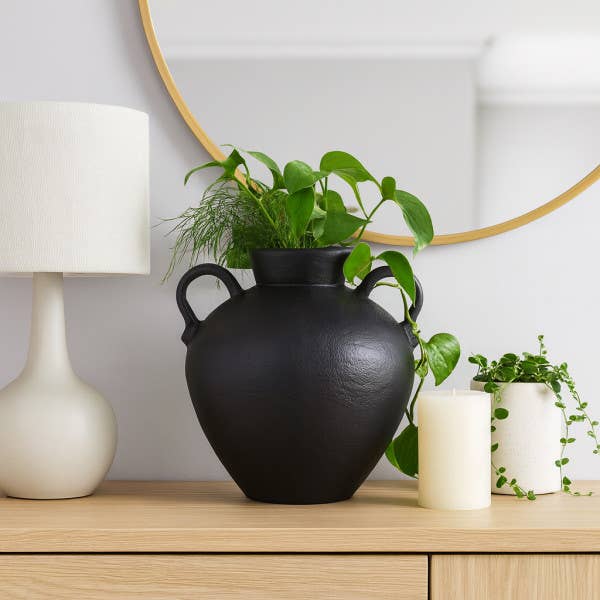 Ceramic Amphora Vase with Two Handles - Black, 17 in.