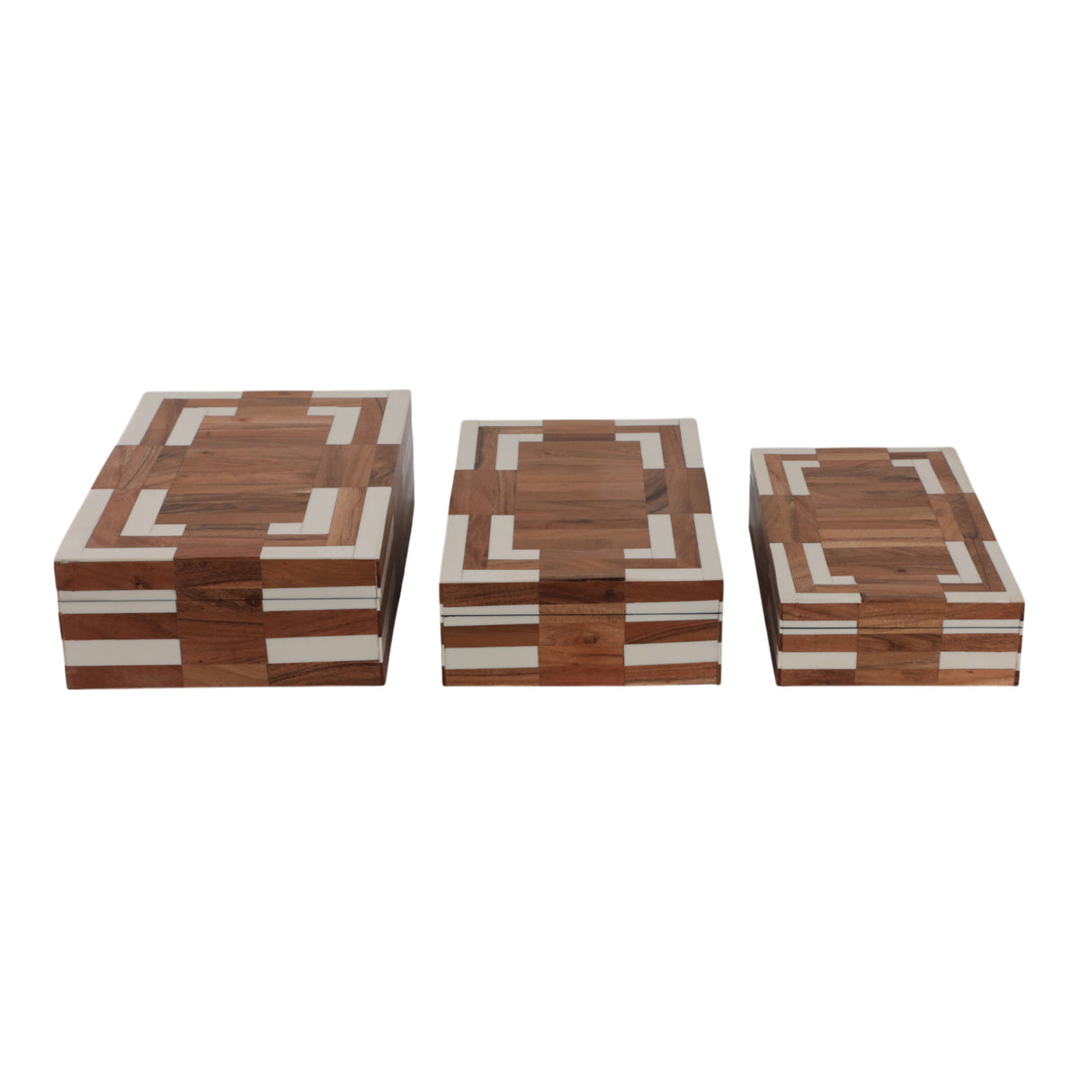 Decorative Boxes Set of 3 - Ivory Wooden Inlay, 10/11/12 in.