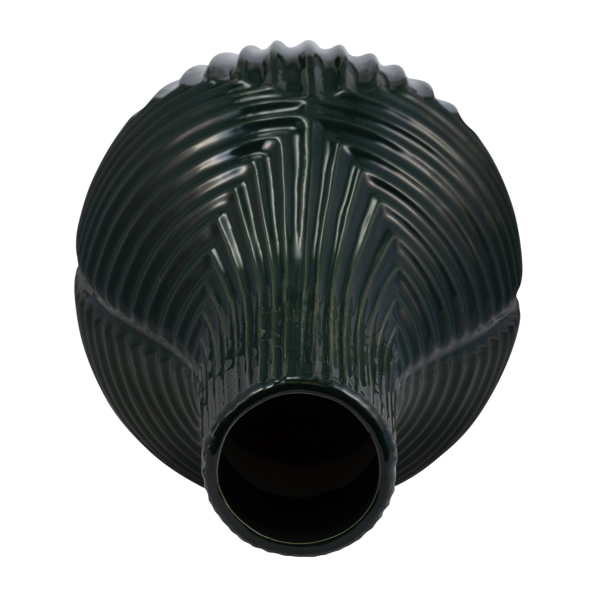 Forest Green Tribal Ribbed Ceramic Vase, 16 in.
