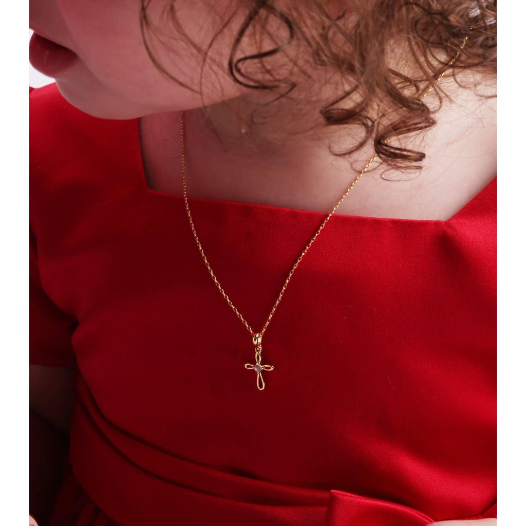 14K Gold-Plated Kids Cross Open Infinity Children's Necklace