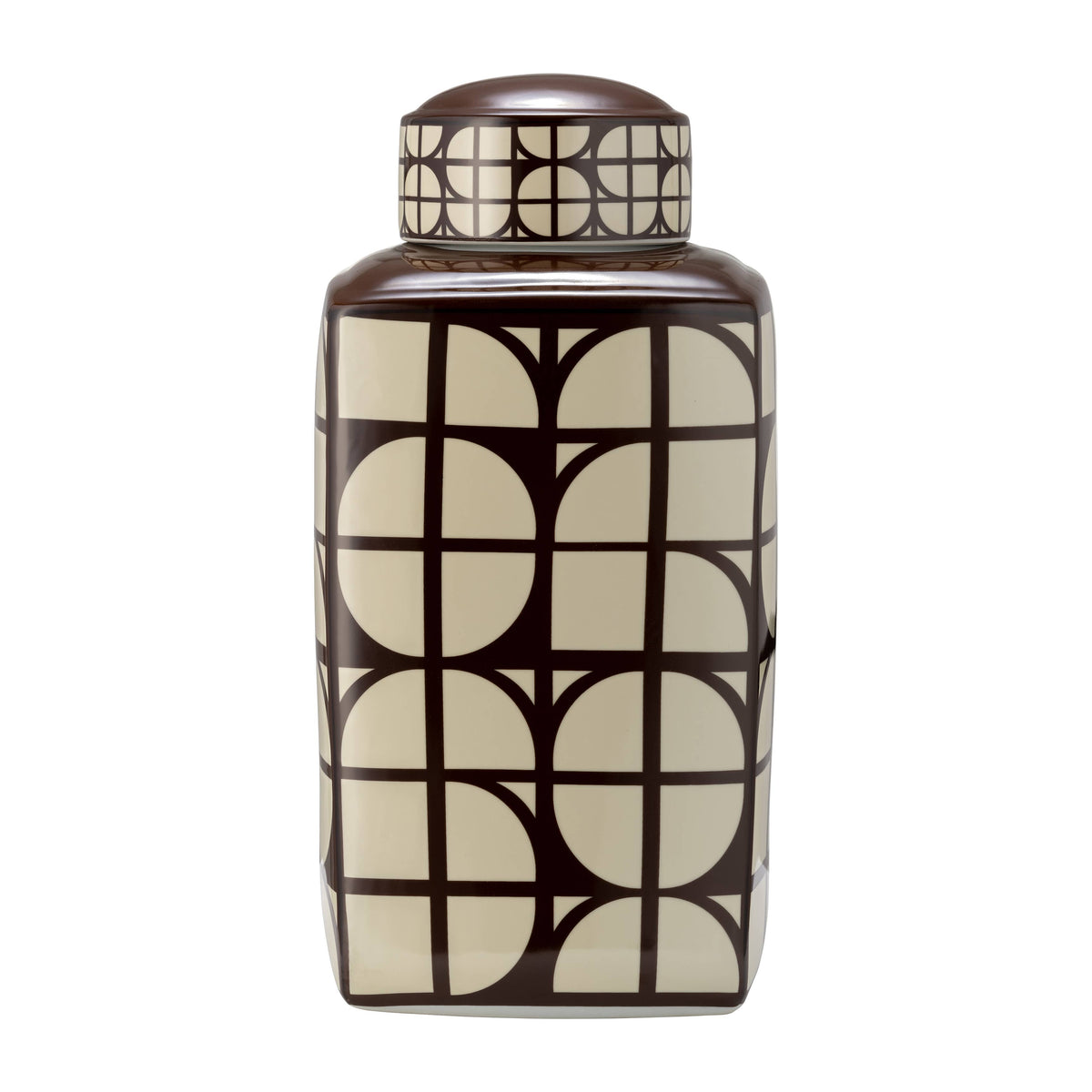 Brown Square Ceramic Decorative Jar with Lid, 18 in.