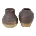 Decorative Vase Set of 2 - Brown Terracotta Grooved Lines, 6 in.