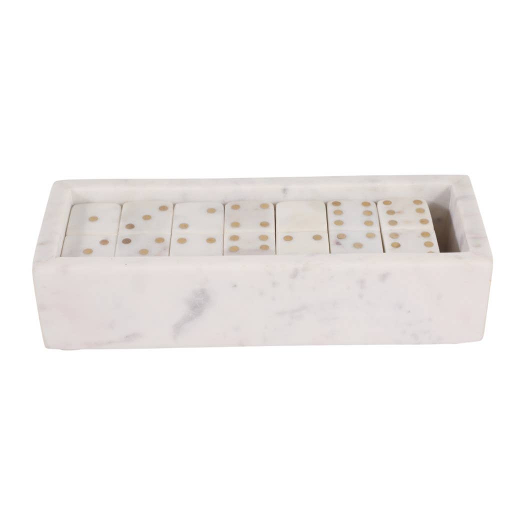 White and Gold Marble Rectangular Dominoes, 10 in.