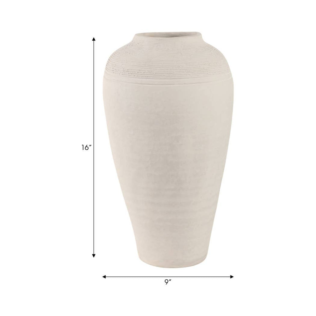 Ivory Ribbed Terracotta Floor Vase, 16 in.