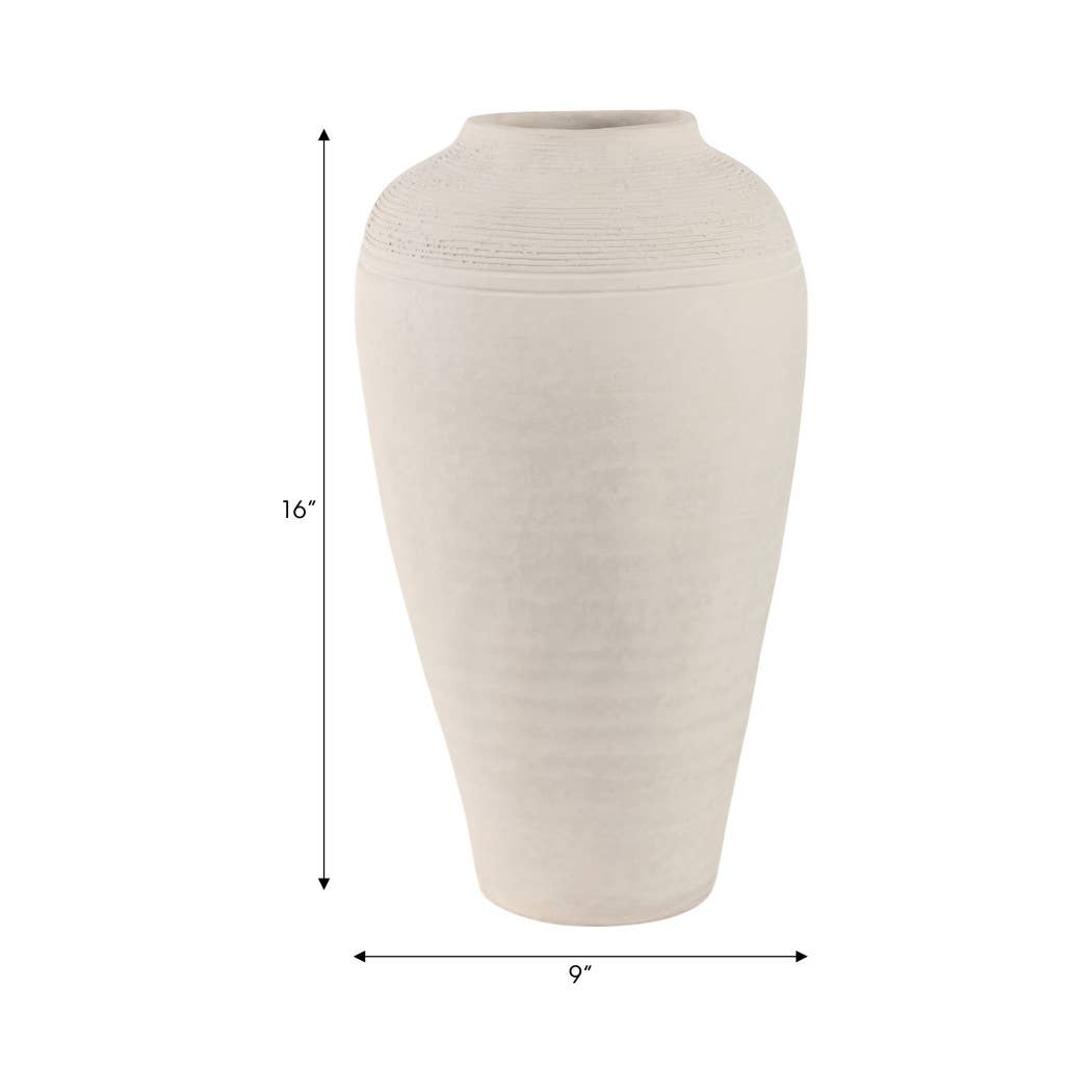 Ivory Ribbed Terracotta Floor Vase, 16 in.