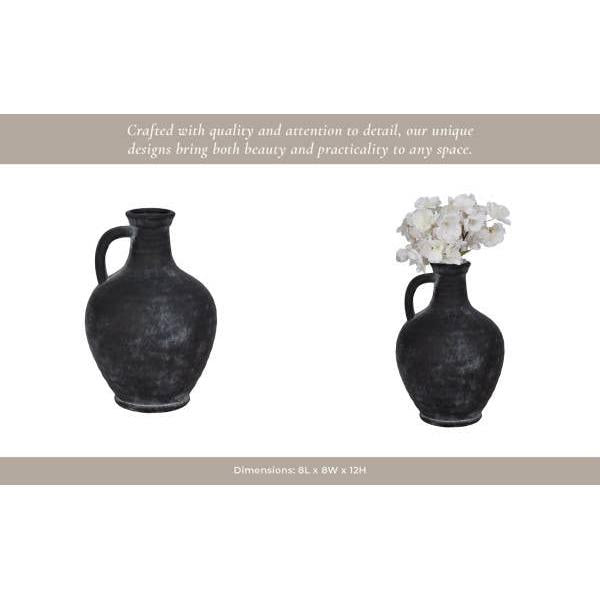 Black 12 in. Abstract Weathered Terracotta Jug with Handle