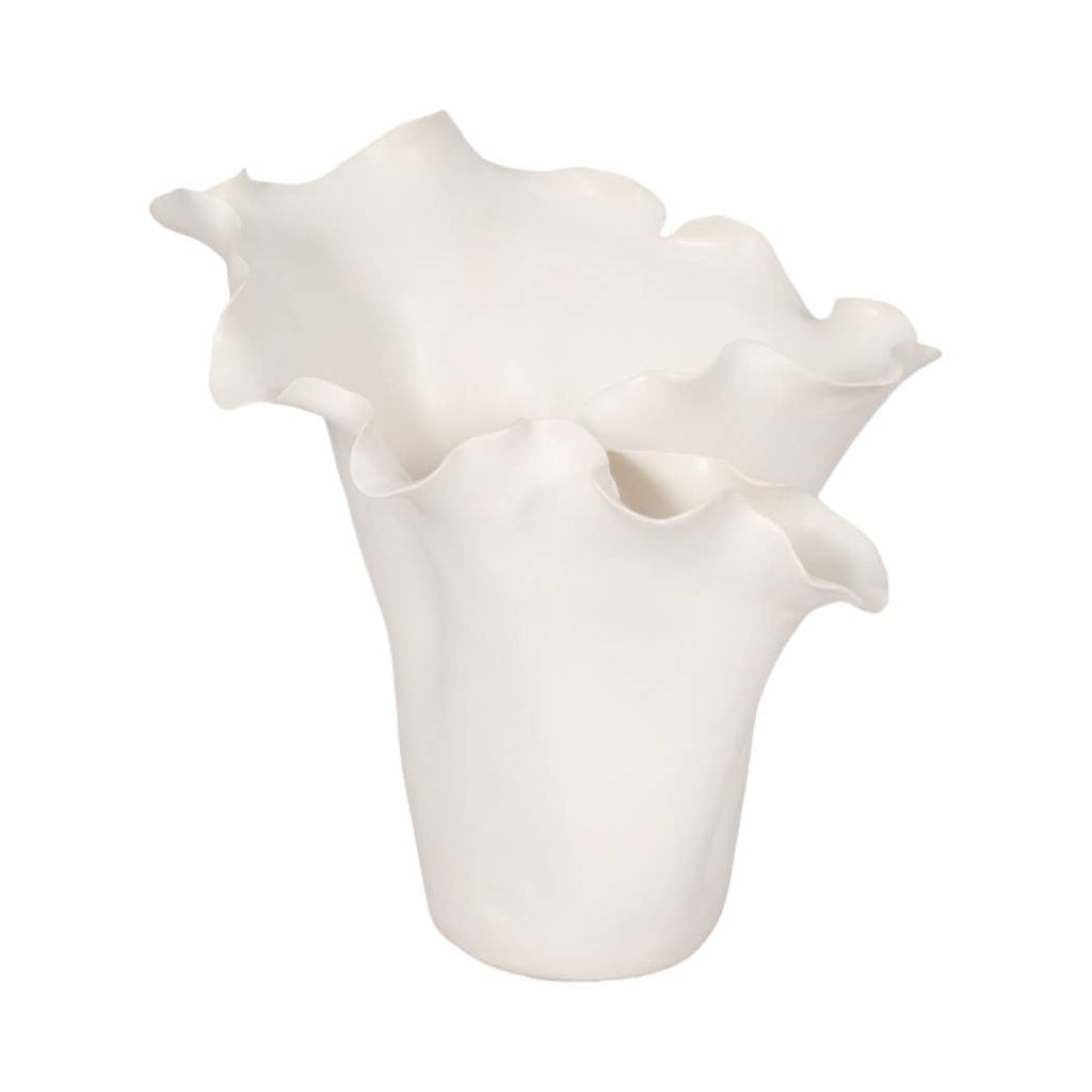 White Ruffled Ceramic Vase, 11 in.