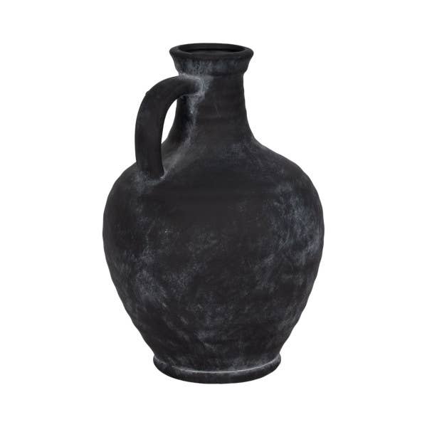 Black 12 in. Abstract Weathered Terracotta Jug with Handle