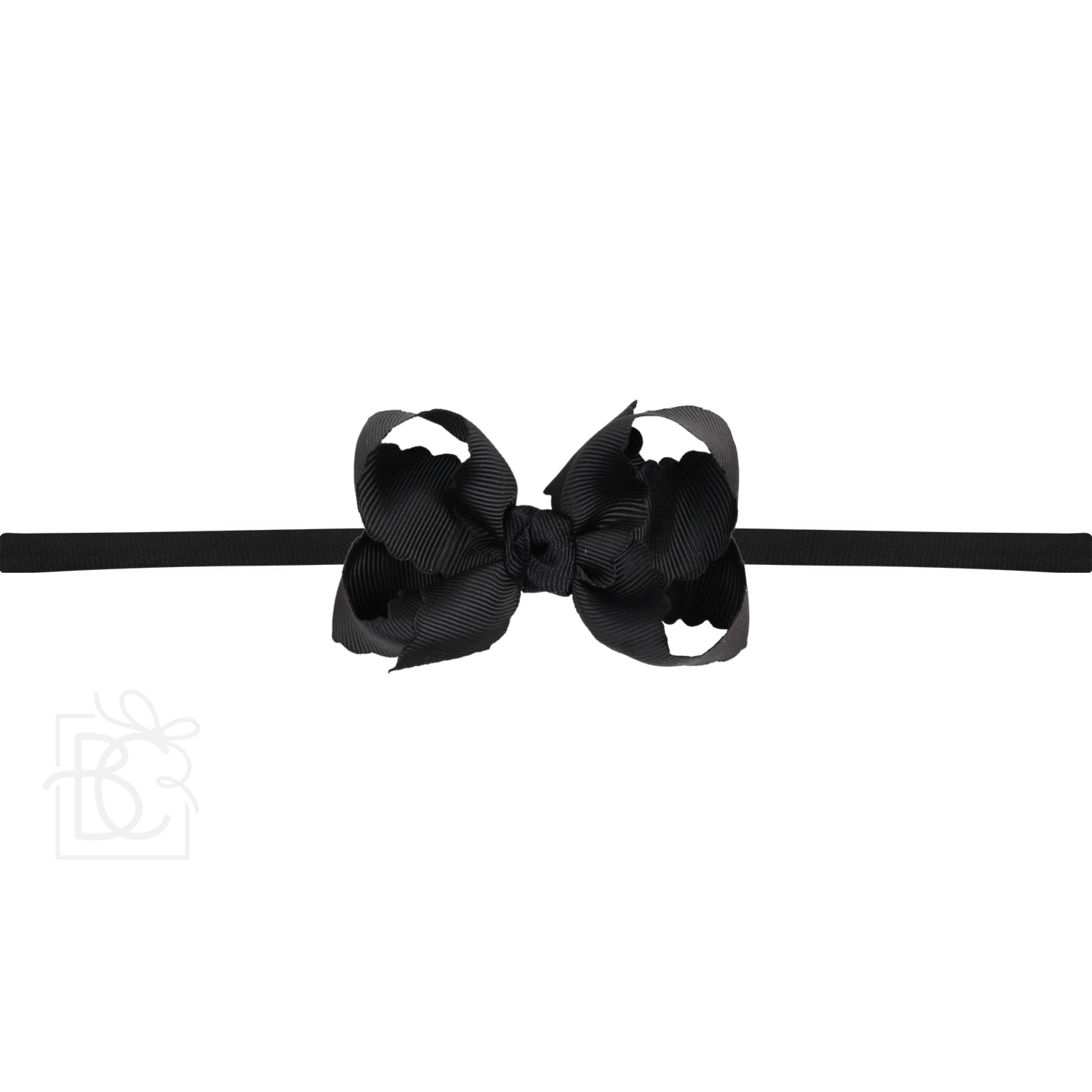 Thin Nylon Headband with Grosgrain Scalloped Edge Hair Bow