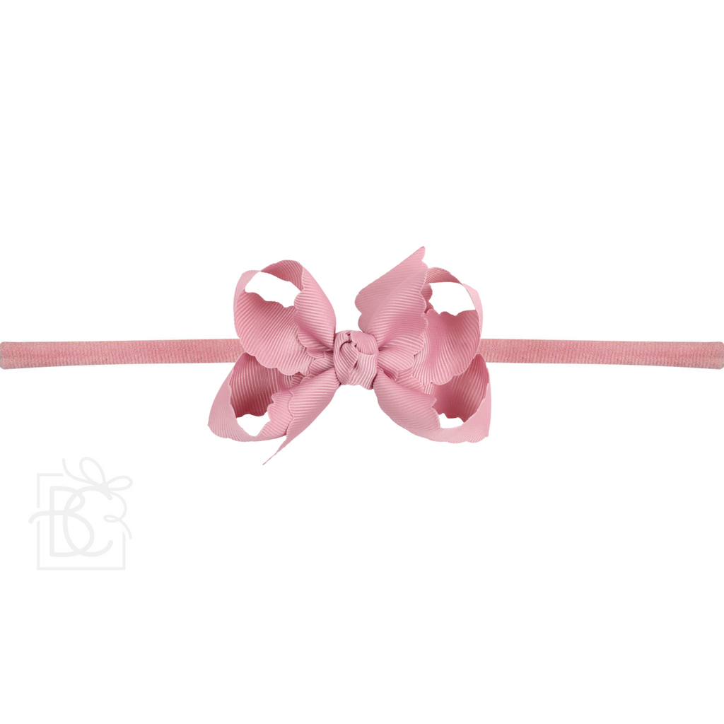 Thin Nylon Headband with Grosgrain Scalloped Edge Hair Bow