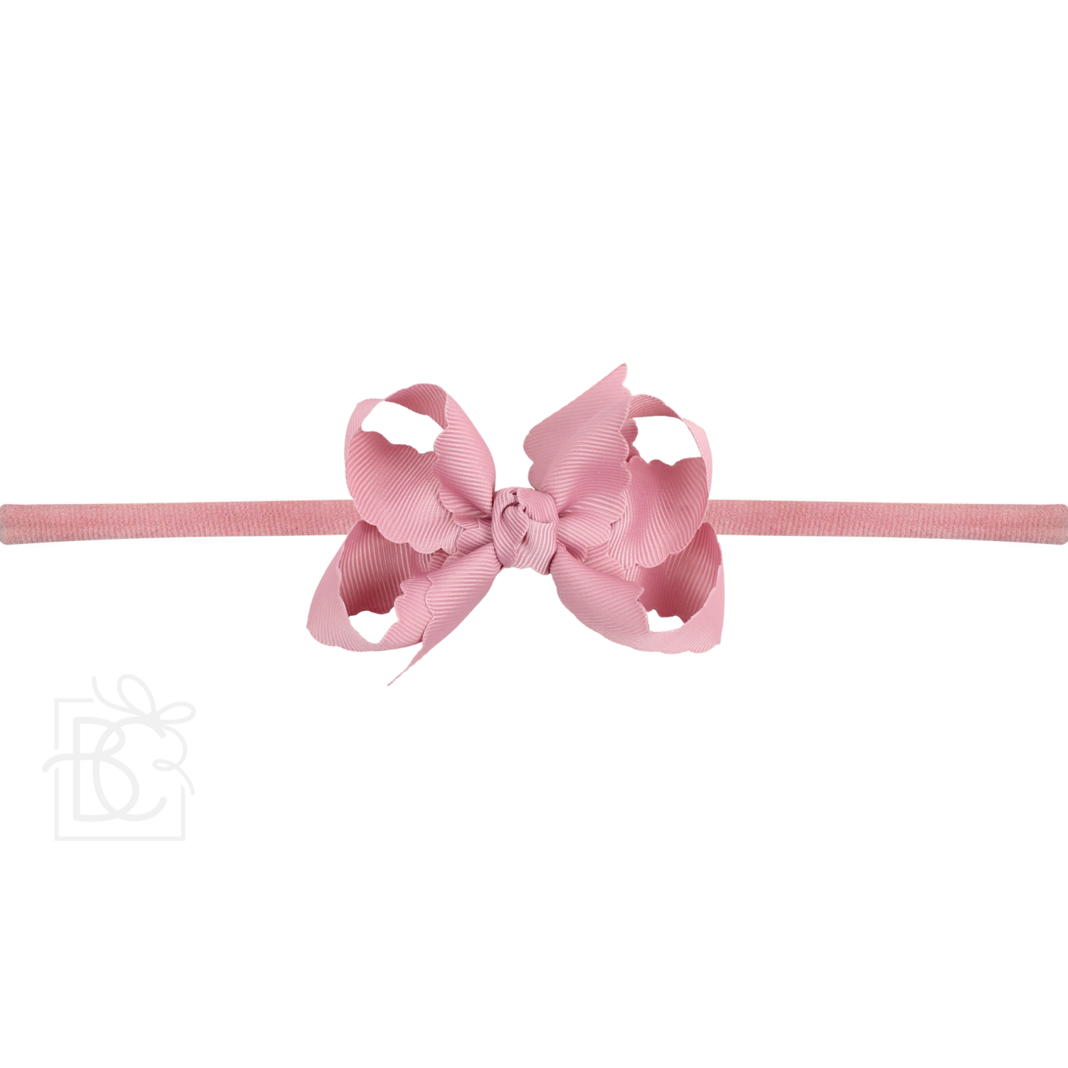 Thin Nylon Headband with Grosgrain Scalloped Edge Hair Bow