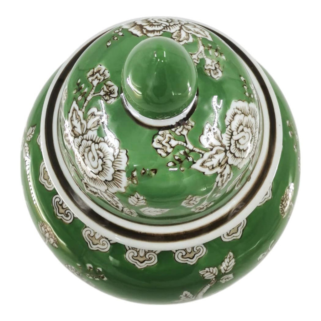 Green and Brown Bird and Flower Ceramic Jar, 18 in.