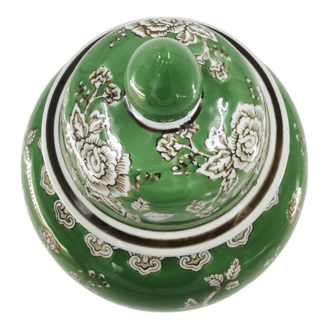 Green and Brown Bird and Flower Ceramic Jar, 18 in.