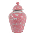Decorative Jar - Pink/White Ceramic Floral Chinoiserie, 14 in.