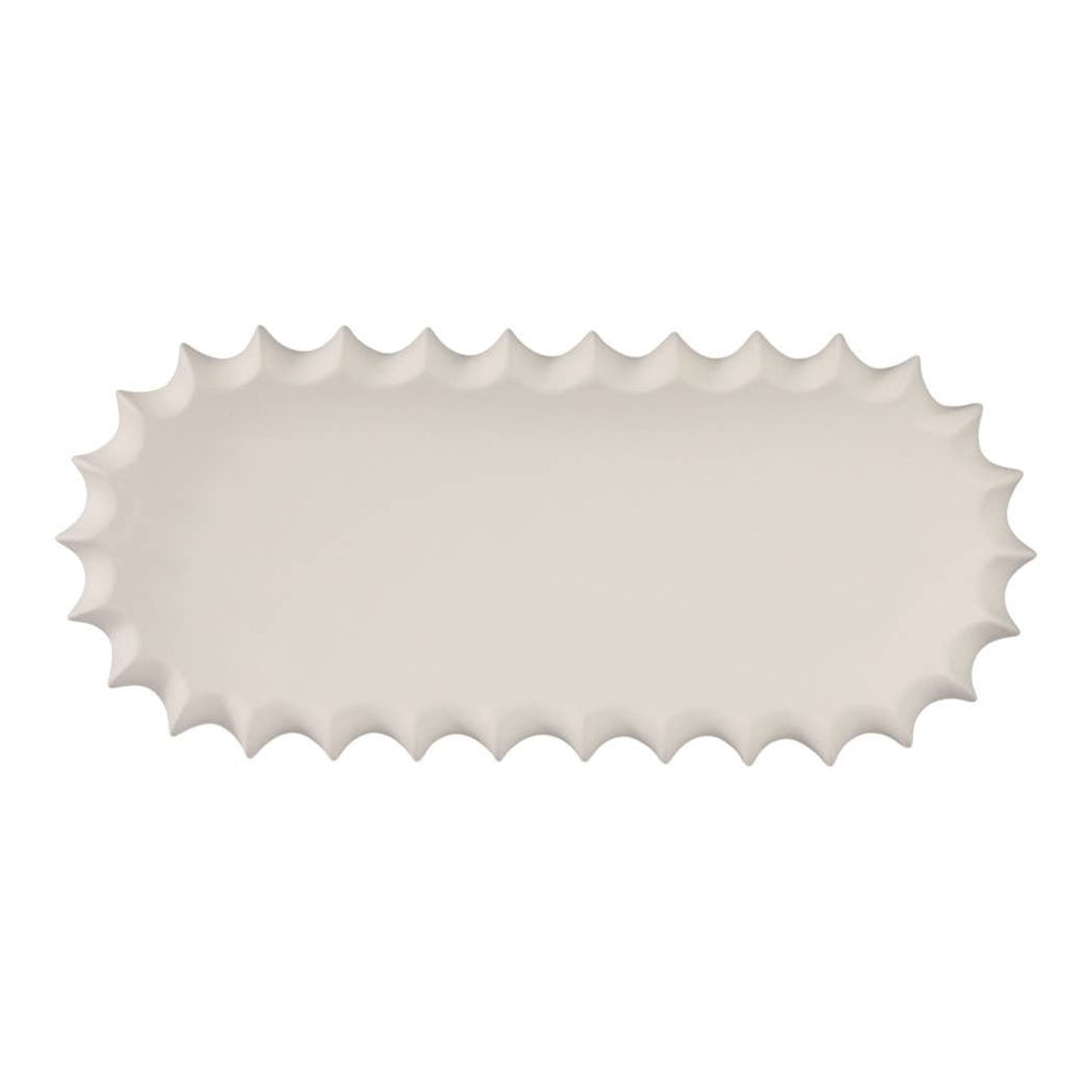 Decorative Tray - White Ceramic Scalloped Edge, 18 in.