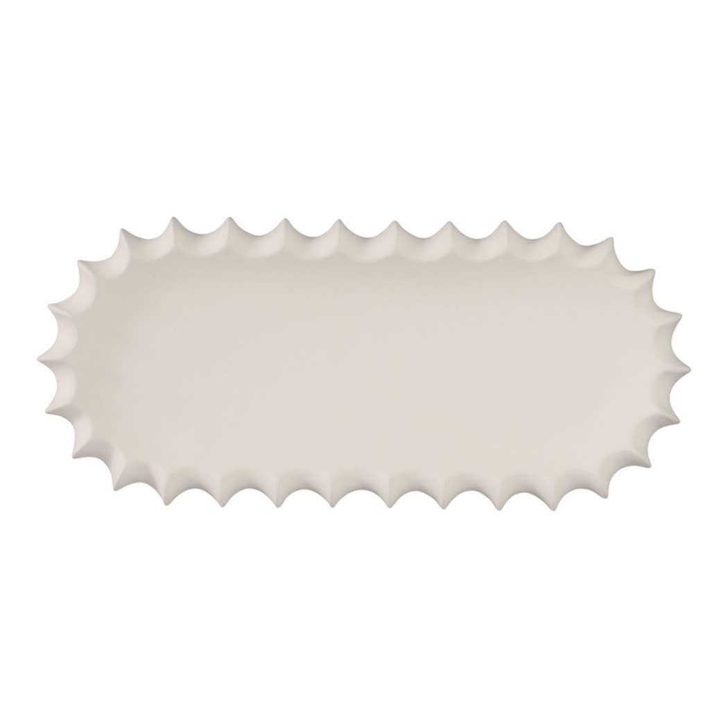 Decorative Tray - White Ceramic Scalloped Edge, 18 in.