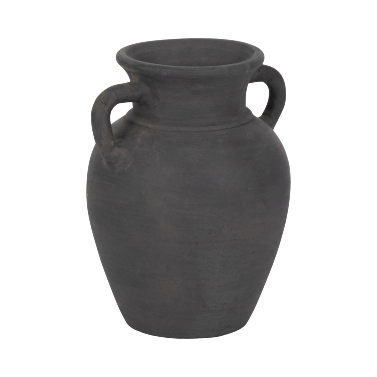 Decorative Vase - Black Ceramic Amphora with Handles, 9 in.