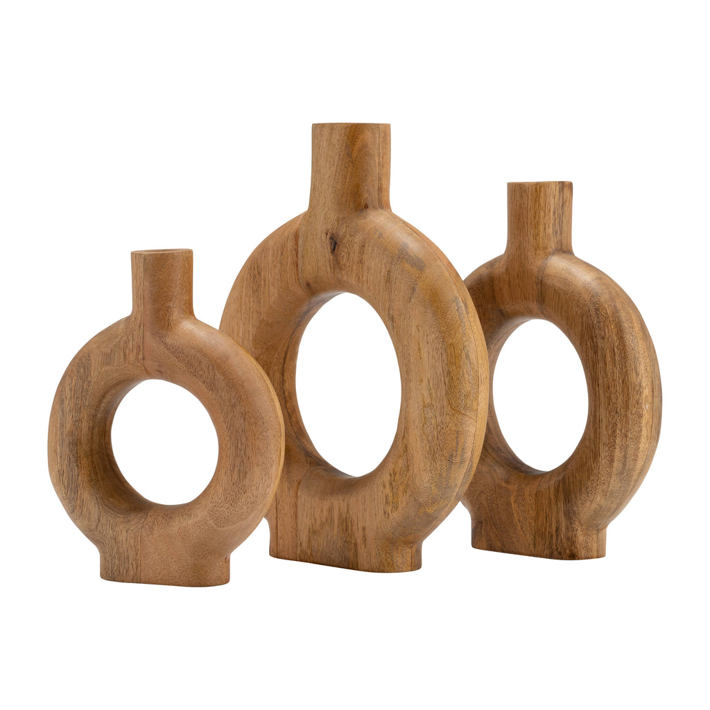 Brown Wood Donut Vase, 14 in.
